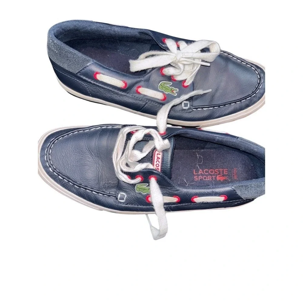 Lacoste Boat Shoes Men's Size 8.5 Navy Blue Lace-Up Casual Shoes preppy‎ leather